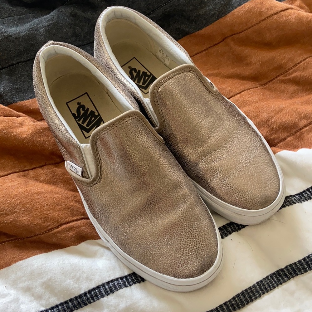 Metallic gold Vans Slip Ons